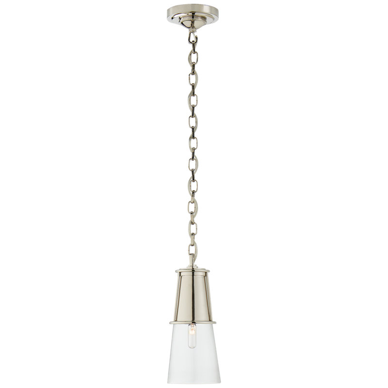 Thomas O'Brien Robinson Small Pendant, Clear, Polished Nickel, 11.25" H x 4.75" W x 4.75" D