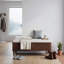 Banc de rangement avec repose-pieds en bois d'hévéa massif de 50,8 po avec siège en lin, banc de rangement pour chambre à coucher, range-chaussures pour chambre à coucher, salon, vestibule, garde-robe