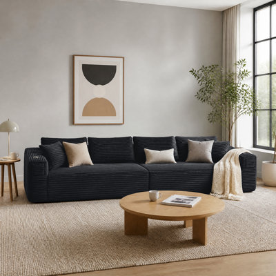 142" Modern Deep Seat Corduroy Upholstered Sofa Couch with Oversized Cushions