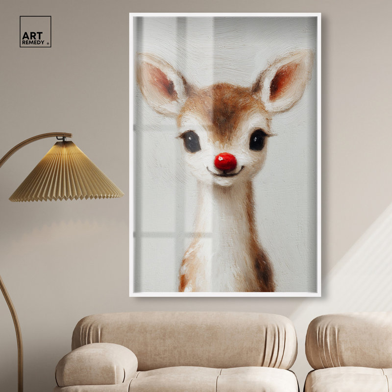Décoration de Noël Baby Rudolph Shadowbox par Art Remedy, cadre blanc, 37 x 55, H 55 po x l 37 po, Cadre blanc