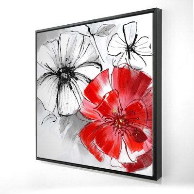 "Croquis de fleurs rouges et blanches" sur toile