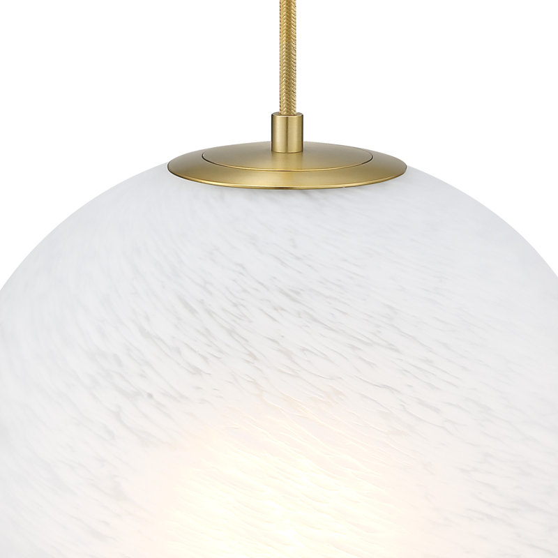 Hallet 60 Watt 1-Light Brushed Gold Globe Pendant Light with Etched Cloud Glass Shade, 14.75" H x14" W x 14" D