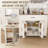 46" Kitchen Island On Wheels With Storage & Power Outlet Movable Rustic Breakfast Bar Table, Wood Top With Adjustable Shelf & Drawer For Kitchen Dining Living Room, White
