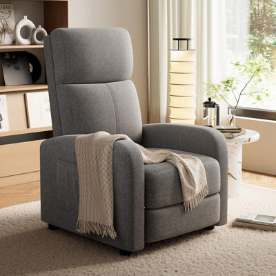 Fauteuil inclinable manuel en lin avec poche latérale, fauteuil inclinable pour salon et chambre à coucher