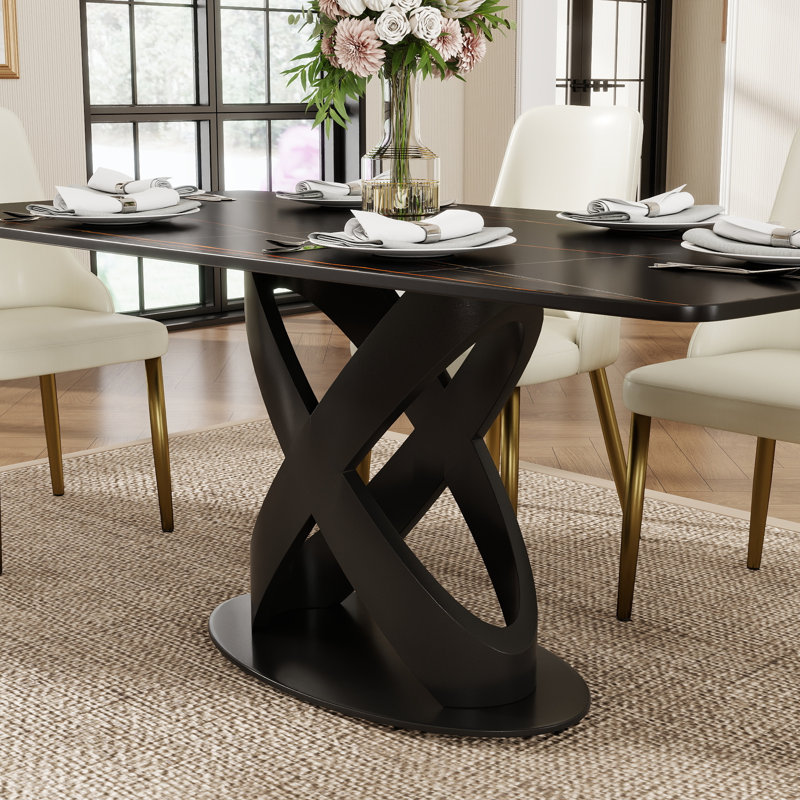 Table de salle à manger Sesteded, H 29,53 po x L 63 po x l 35,43 po, Noir, Noir