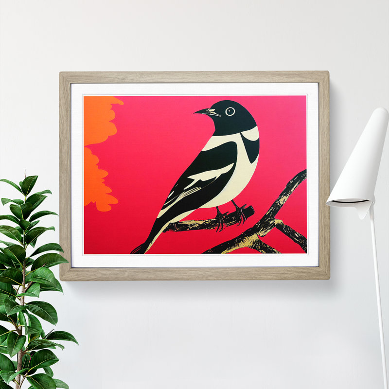 Captivating Magpie Bird - Framed Print, 25cm H x 34cm W x 2cm D, Oak