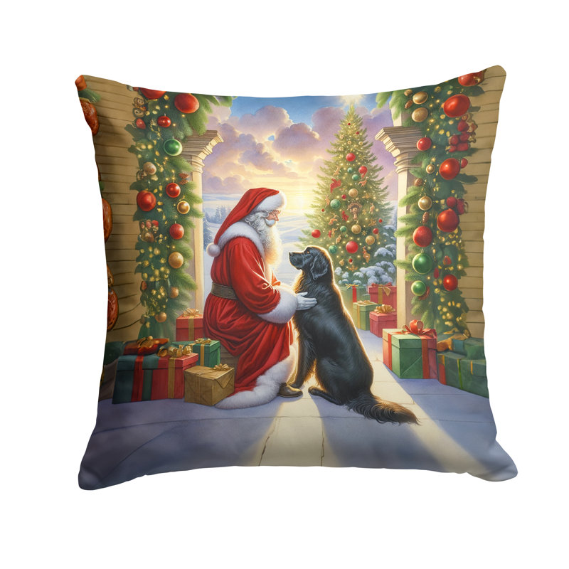 Coussin décoratif à poil plat Retriever and Santa Claus, H 14 po x l 14 po