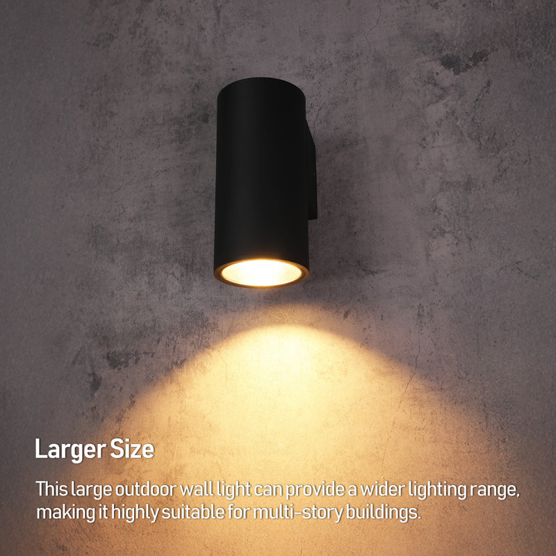12 Inch 5CCT LED Outdoor LED Cylinder Down Wall Light, 15W, 100v-277v, Aluminum Waterproof Wall Sconce, ETL Exterior Light