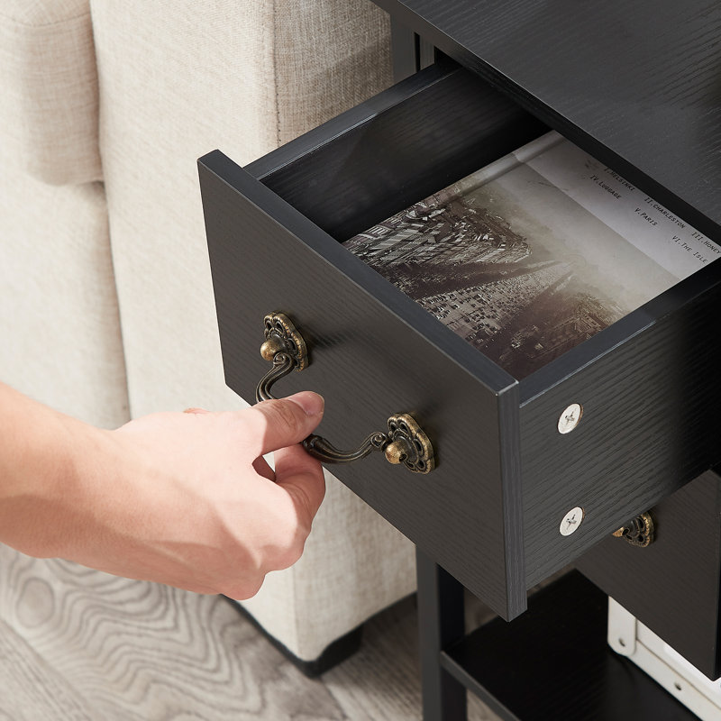 Ortha 2 - Drawer End Table and Built-In Outlets, Black
