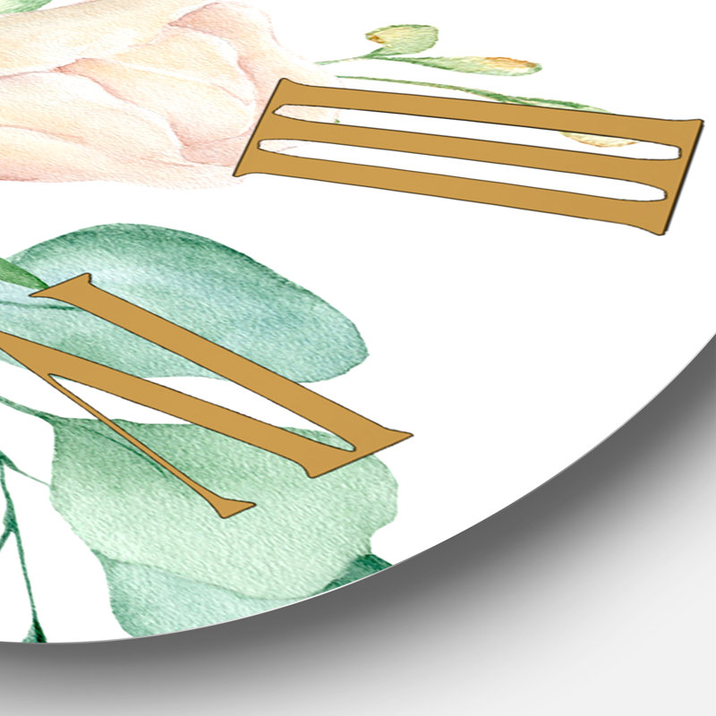 Bouquet de roses roses et de feuilles d'eucalyptus - Horloge murale traditionnelle, Grand