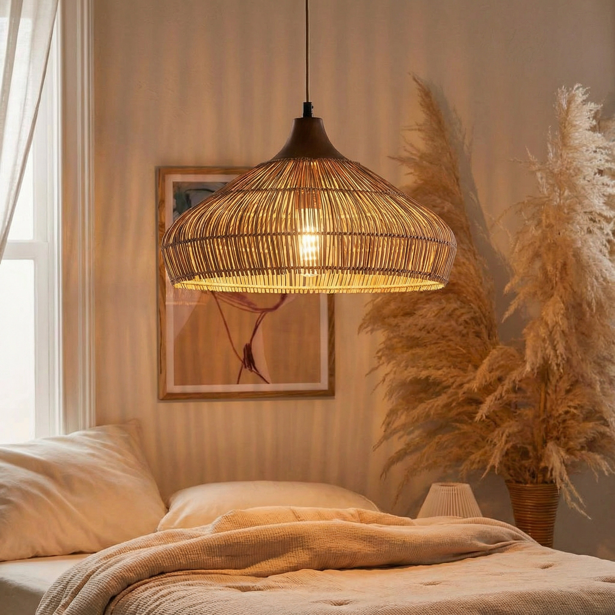 Dakota Fields 1-Light Rattan Lighting Fixture Handmade | Wayfair