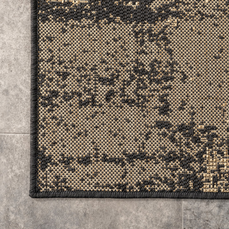 Tapis intérieur / extérieur abstrait gris anthracite / brun, Rectangle 9 pi 6 po x 12 pi