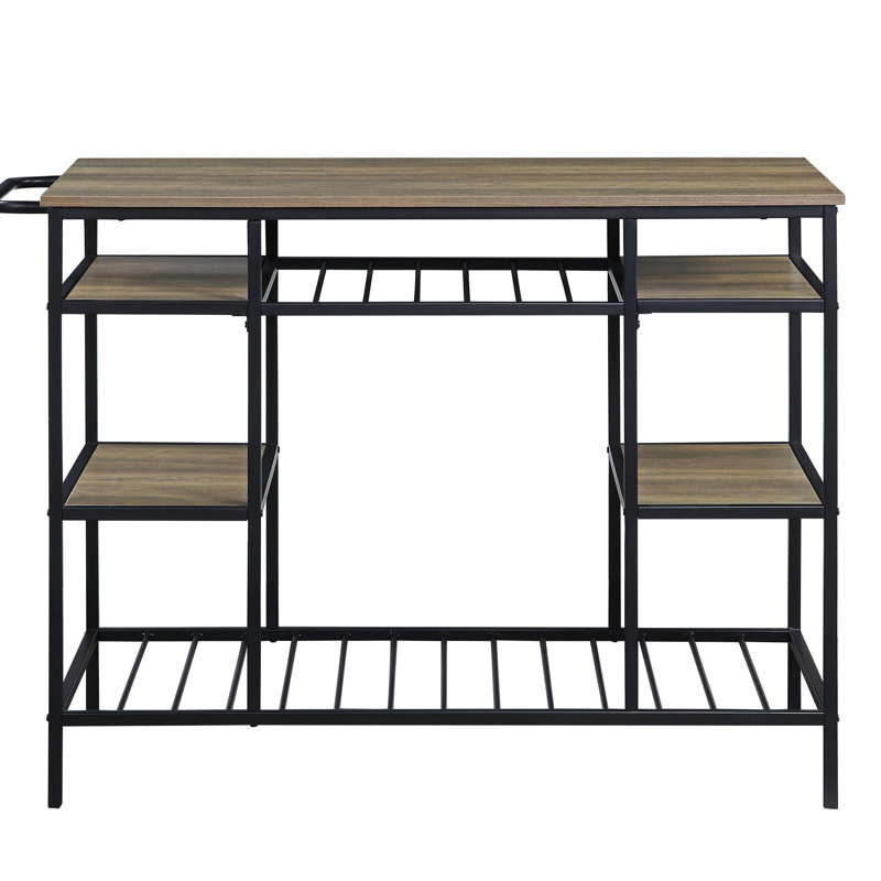 Modern Kitchen Island With Powder Coated Metal And Wooden Top Rustic Oak & Black Weight-Bearing Capacity
