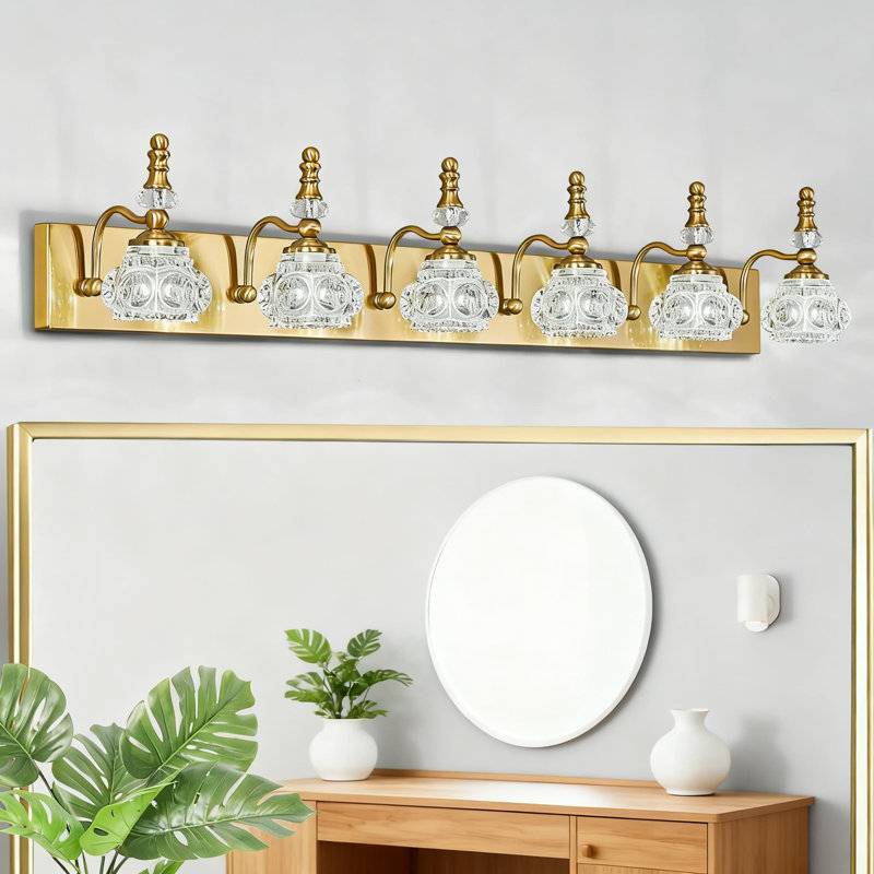 Modern Wall Sconce With Crystal Glass Shade Vanity Lighting For Bathroom And Indoor Spaces Vintage Industrial Style, 6 Lights