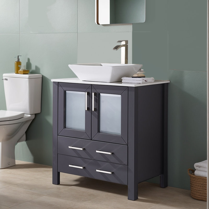 30" Modern Free-Standing Gray Single Bathroom Vanity, Stainless Steel