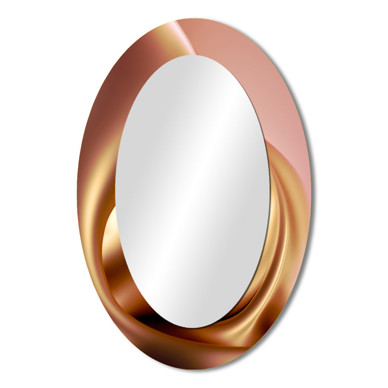 Subtle Sophistication In Exquisite Pink & Gold III - Abstract Oval Decorative Mirror On Metal, 36" x 24"