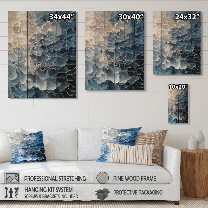 Abstrait brise de mer abstraite I - décoration murale en bois côtier sur bois de pin naturel, H 40 po x l 30 po