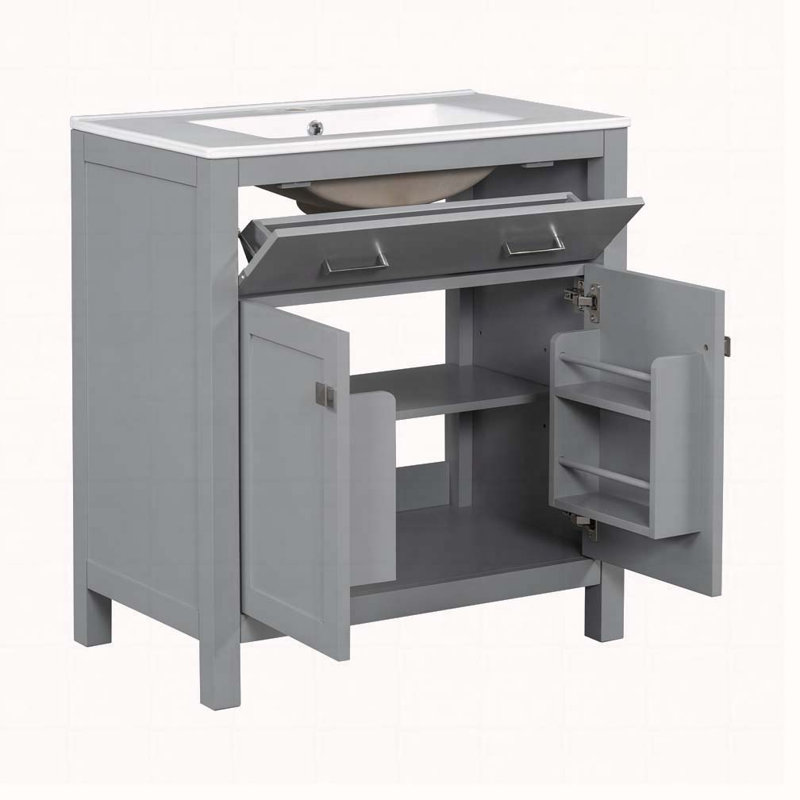 Meuble-lavabo 30 po avec lavabo en céramique, Gris