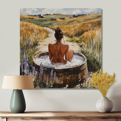 Woman In A Bathtub Meadow - Bathroom Wall Art
