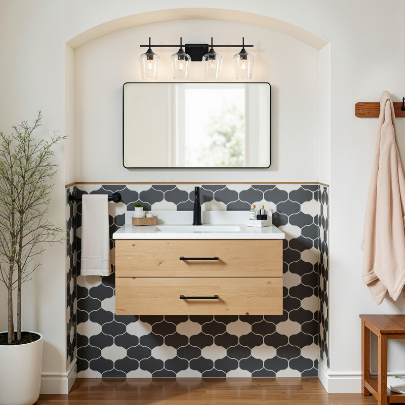 Éclairage pour meuble-lavabo à intensité variable Herminie, Noir mat, Clair, 4 lumières