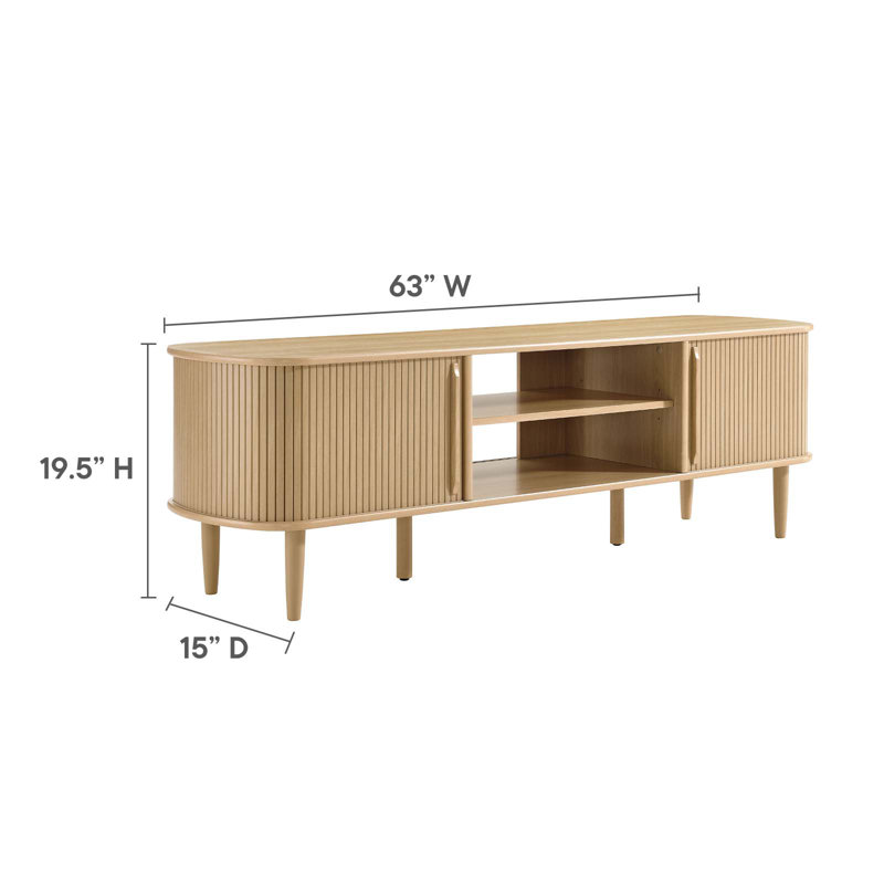Oak 63" Mid-Century Modern TV Stand with Cabinet
