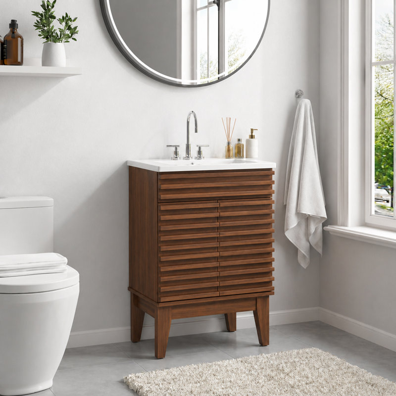 Ensemble de meuble-lavabo simple 24 po Mid-Century avec lavabo, portes à fermeture douce, 24"