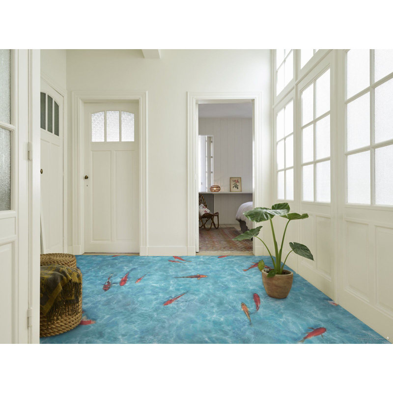Teal Blue 3D Funky Effect Anti Slip Vinyl Flooring For LivingRoom, Kitchen, 2.5mm Thick Vinyl Sheet 200cm X 300cm