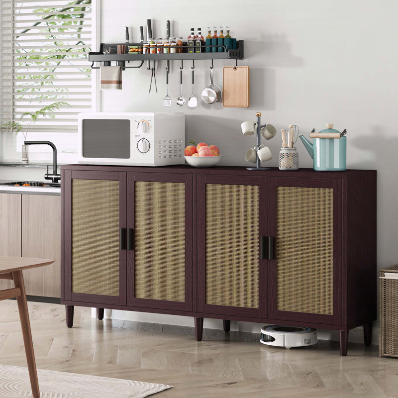 Buffet 70 "en rotin avec rangement et tablettes réglables, Brun