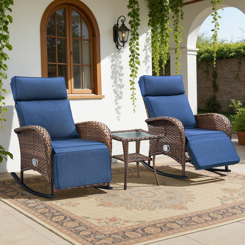 Chaise berçante inclinable pour patio avec dossier et repose-pieds réglables, ensemble de 2 chaises longues toutes saisons avec table d'appoint