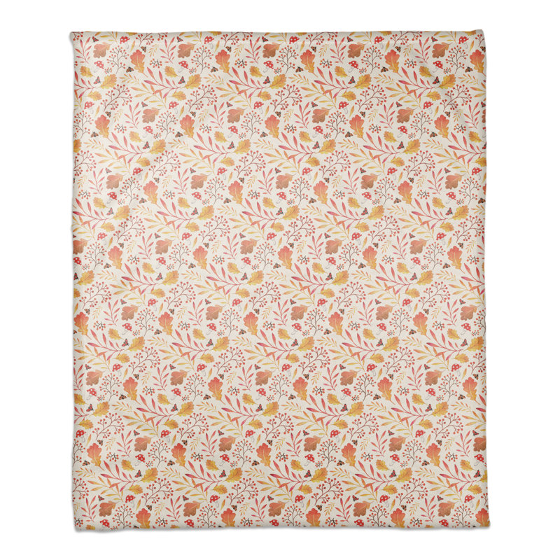 Hand Woven Throw Blanket, Orange, Floral