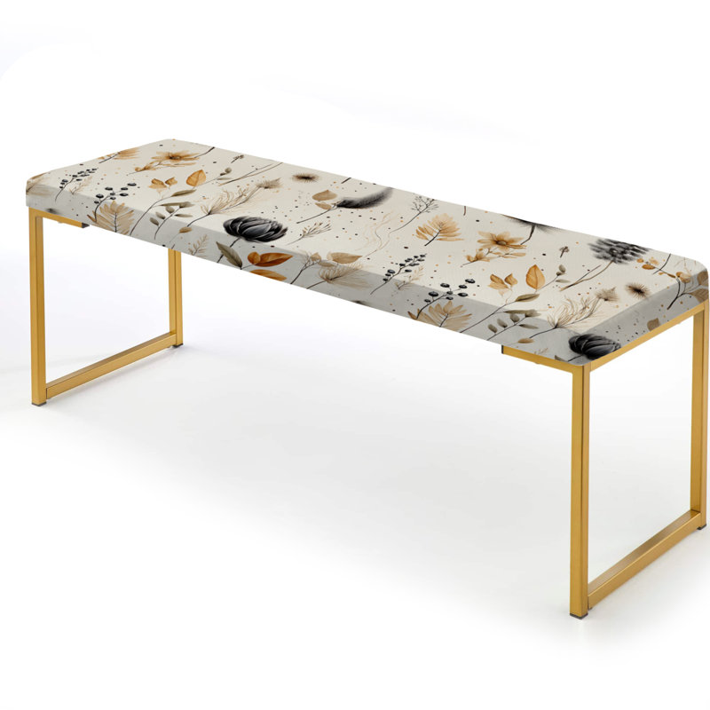 Grey And Beige Geometric Flowers - Boho Upholstered Gold Bench
