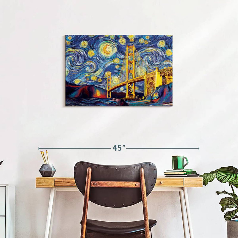 Impression sur toile Golden Gate Bridge Starry Night, H 20 po x l 30 po x P 1,25 po