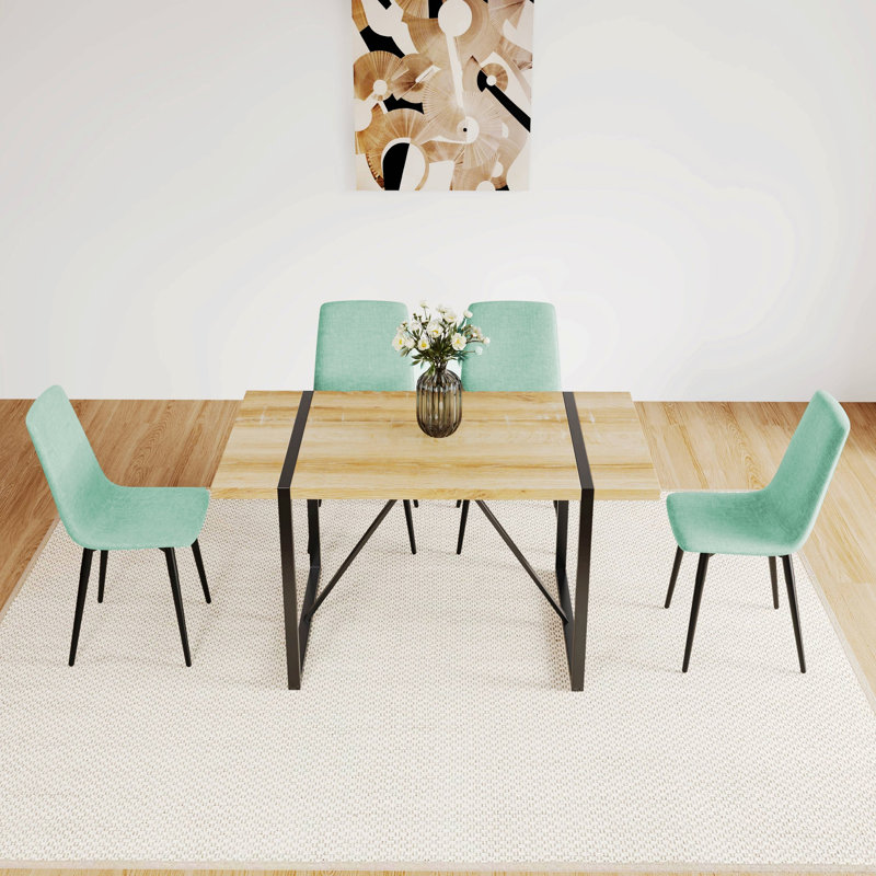 Ensemble de salle à manger, table en bois avec base en métal pour la salle à manger