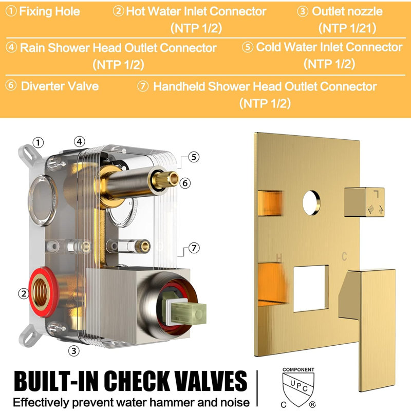 High Pressure Rainfall Shower System With Handheld Combo, Wall Mounted Shower Faucet Set With Rough-In Valve And Trim Kit, Cupc Certified For Water Hammer Prevention