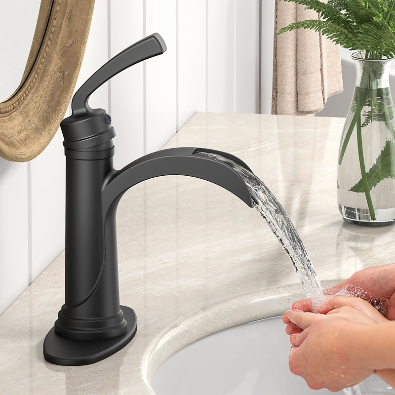 Single-Hole Single-Handle Bathroom Faucet With Drain Assembly, Matte Black