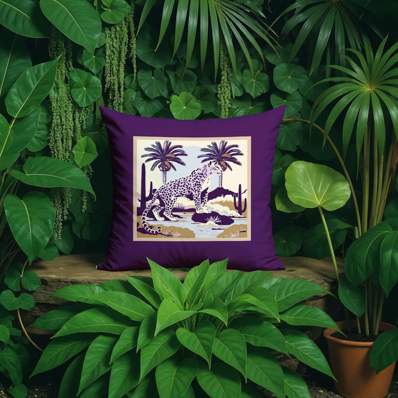 Oreiller carré réversible intérieur / extérieur Puro Leopard, Mauve, Carré 17 po