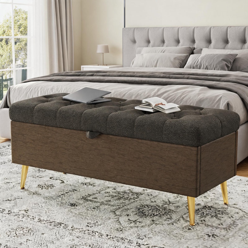 Modern Tufted Storage Ottoman Bench, Hidden Storage Compartment, Boucle Upholstery, Plywood Frame, 2-Seat Capacity