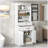 Bathroom Storage Cabinet with Two Doors, Drawers, Adjustable Shelf & Three Open Shelves