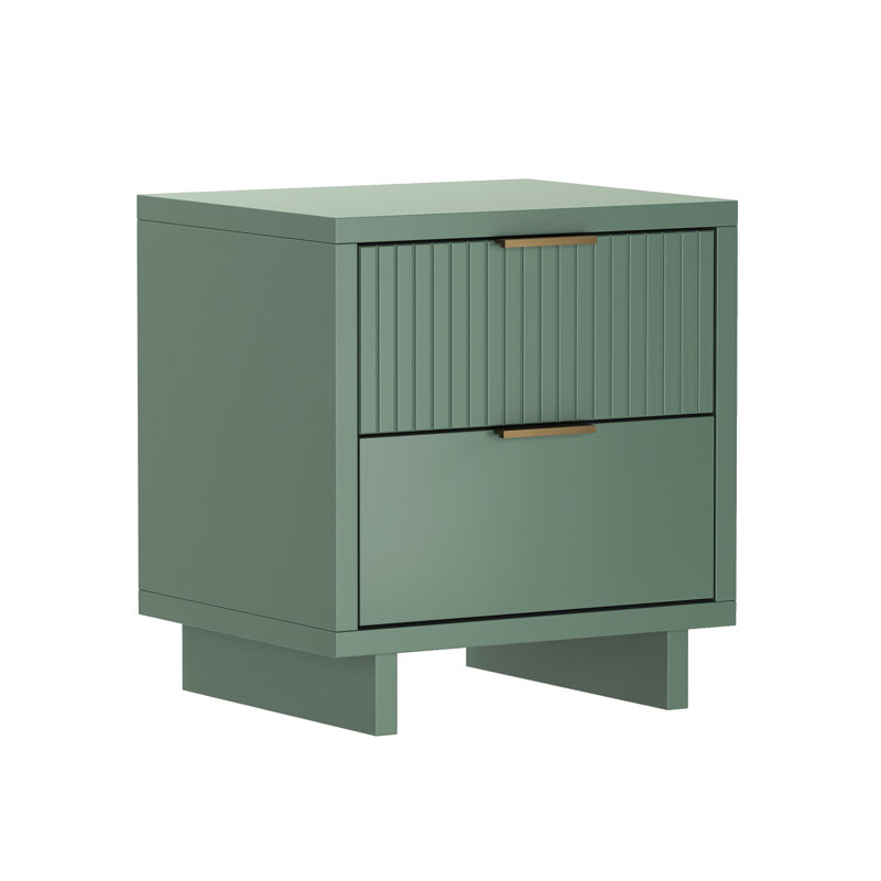 Table de chevet 2 tiroirs Elara, Vert sauge