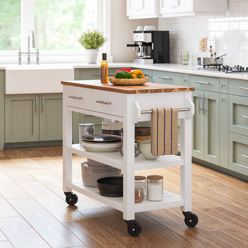 38.4'' Wide Acacia Kitchen Rolling Island Cart