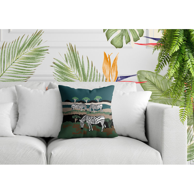 Oreiller carré réversible intérieur / extérieur Gia Zebra, Carré 15 po, Émeraude