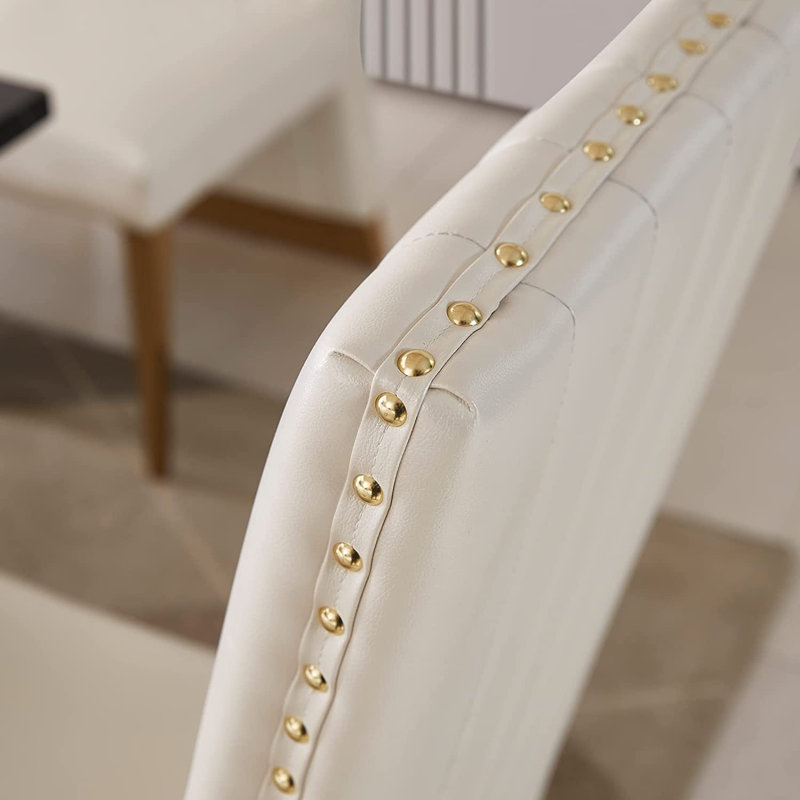 Chaises de salle à manger en cuir blanc, Doré