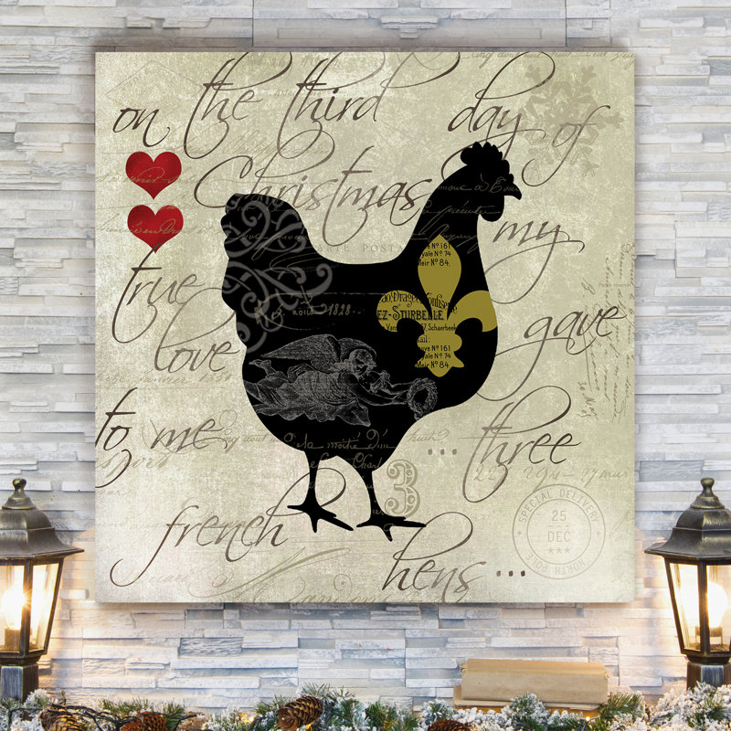12 jours de poule - reproduction sur toile tendue, H 10 po x l 10 po x P 1,5 po