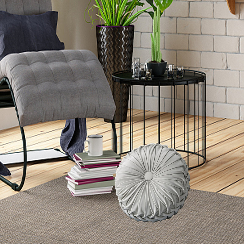 Lanajah Round Pillow Cover & Insert, White Gray