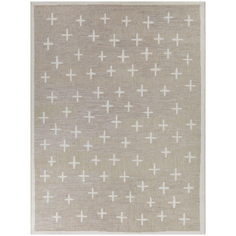Tapis intérieur / extérieur beige tissé à la machine, Rectangle 7 pi 10 po x 10 pi