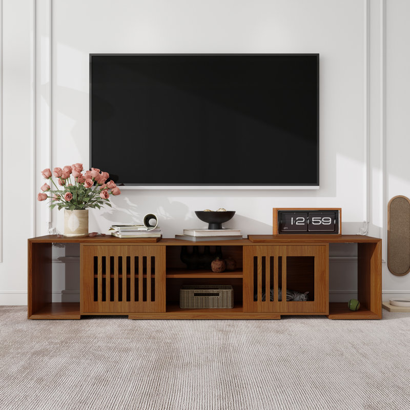 Meuble télé pour chat avec table extensible et porte coulissante