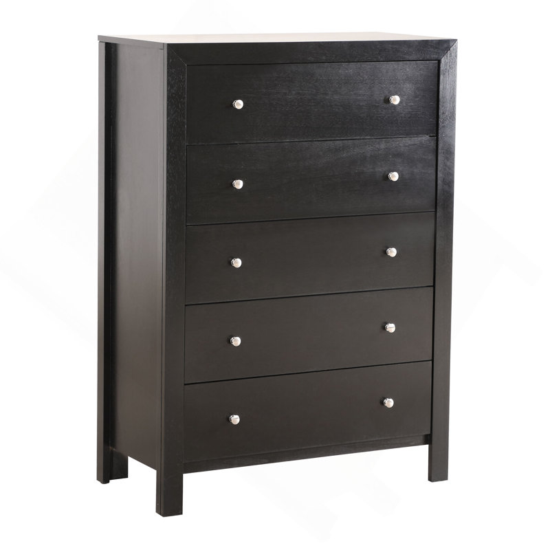 Commode verticale à 5 tiroirs avec boutons, Noir