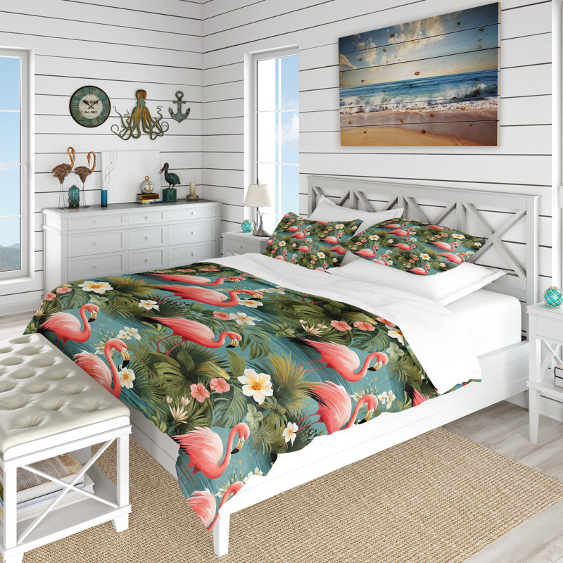 Flamingo Paradise Tropical Pattern - Ensemble de housse de couette tropical