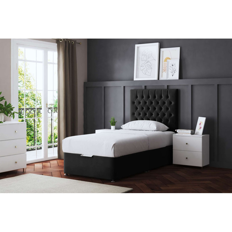 Seraphine Chesterfield Divan Bed with Headboard, Black, Small Single (2'6)