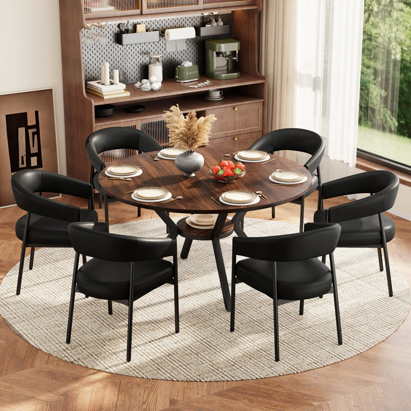 Ensemble de table de salle à manger moderne avec chaises rembourrées en similicuir, Natural, 7 Pieces: Table, 6 Chairs